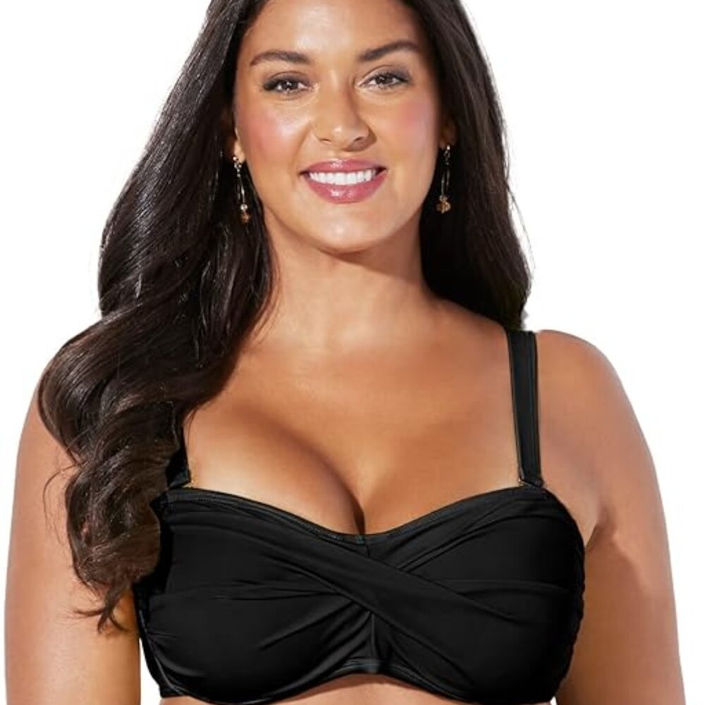 Swimsuits For All Women's Plus Size Valentine Ruched Bandeau Size 22